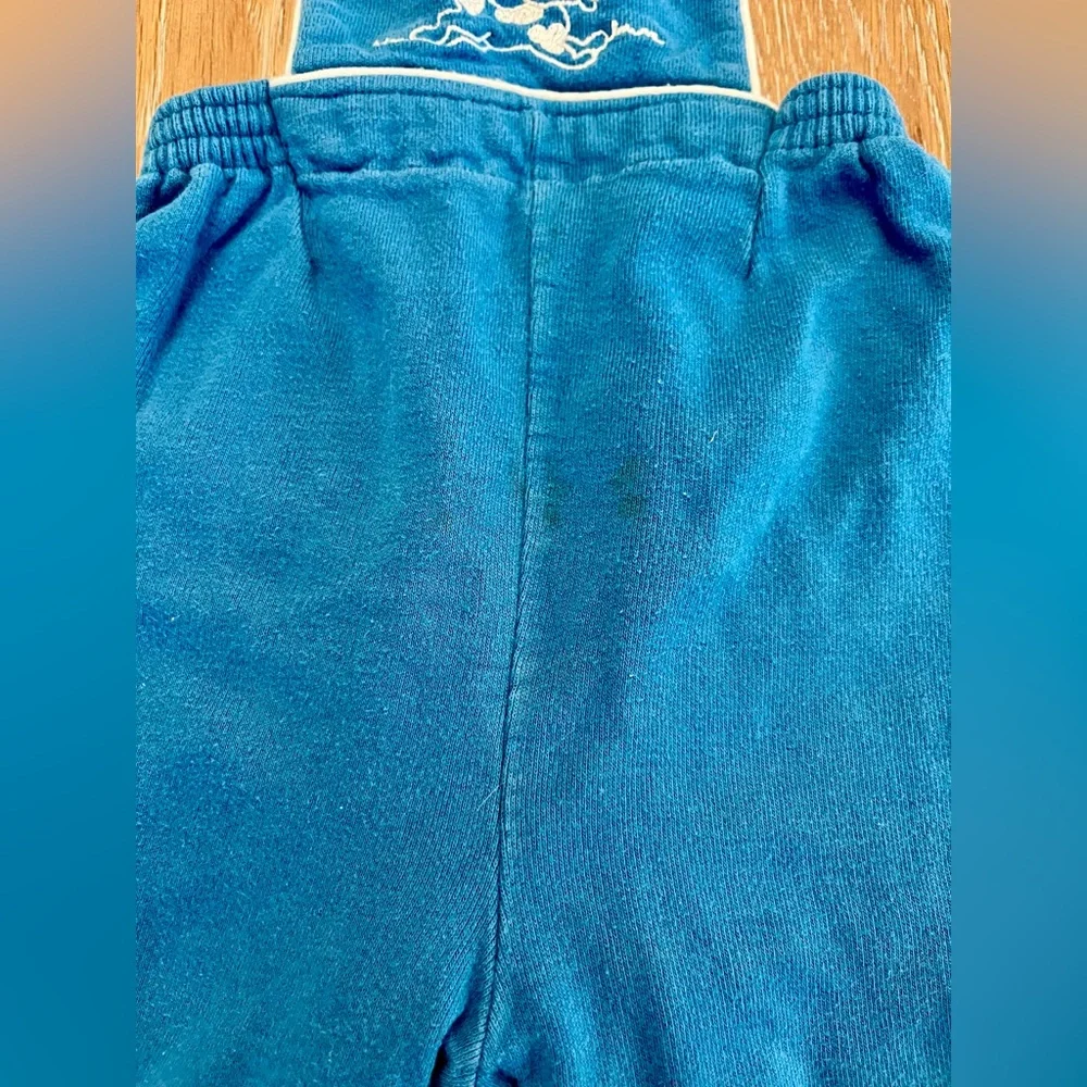 Carter’s Blue Cotton Overalls with embroidered‎ puppy running, size XL VTG 70s